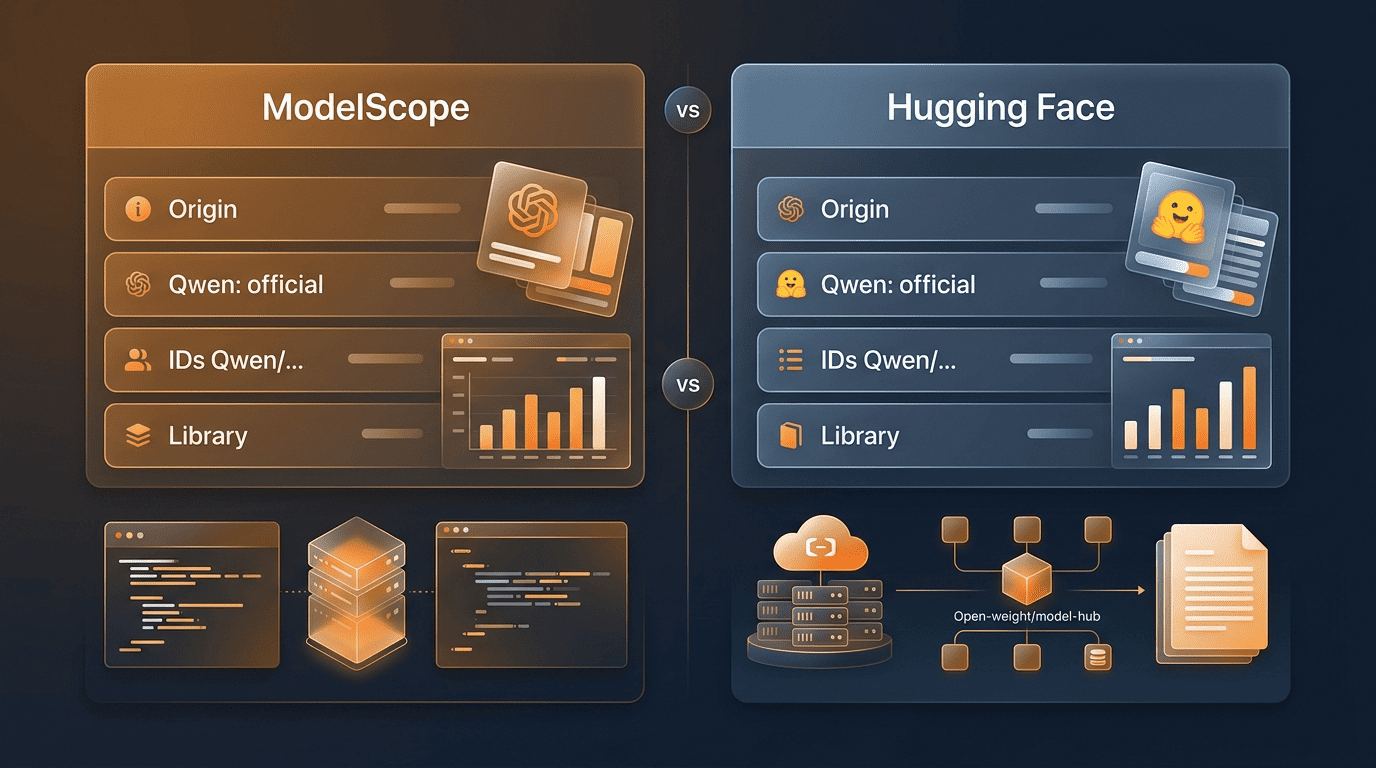 ModelScope vs Hugging Face comparison for Qwen: origin, official status, identical IDs, library