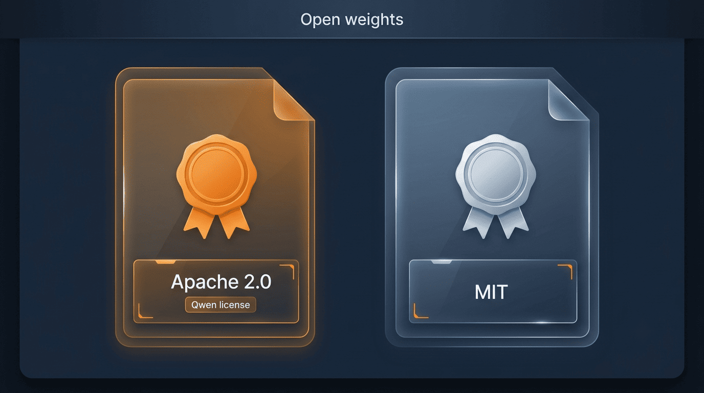 Licensing comparison — Apache 2.0 and Qwen license for Qwen versus MIT for DeepSeek